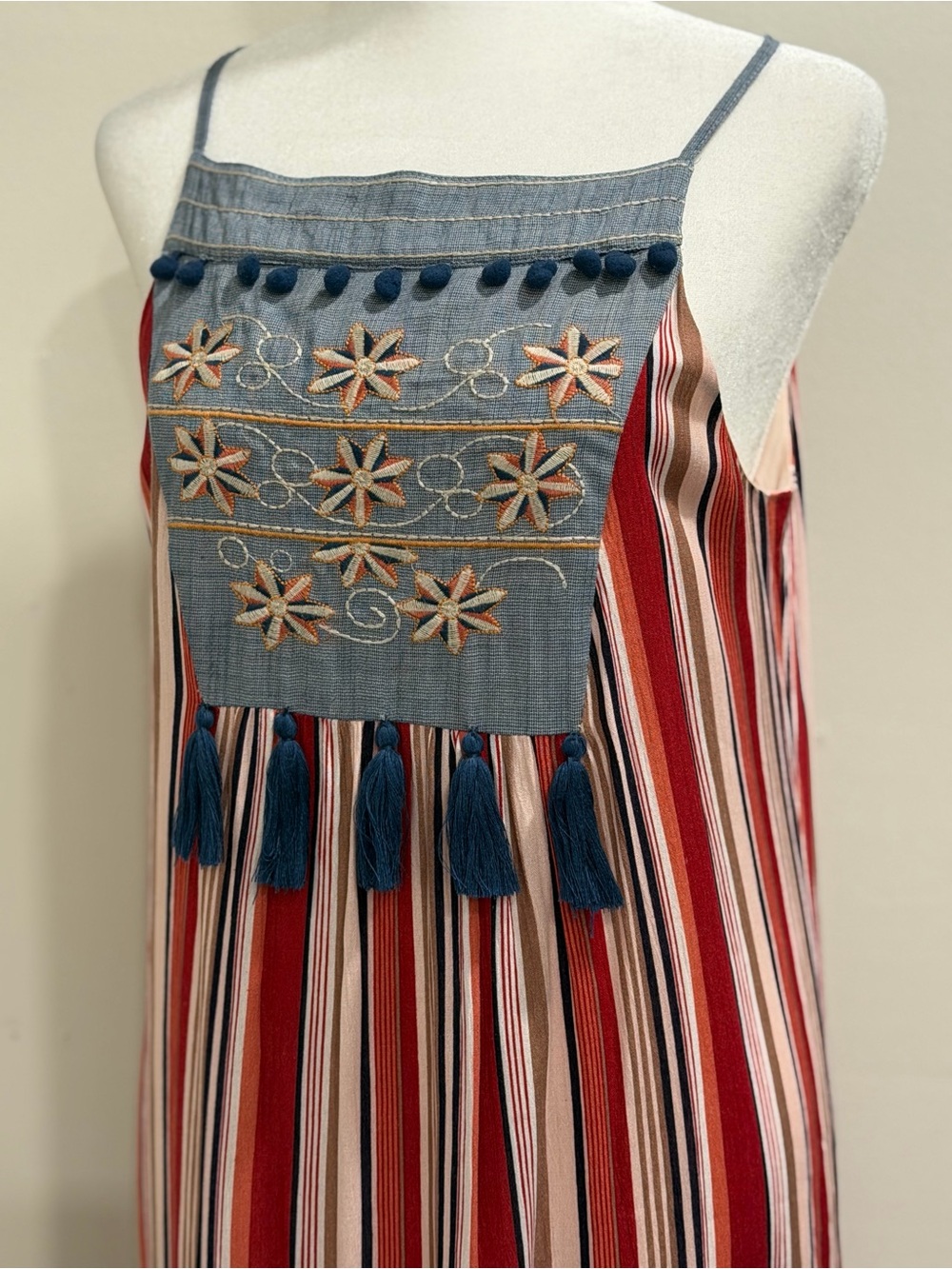 THML Red, Navy & Beige Striped Maxi Dress - Picture 5 of 10